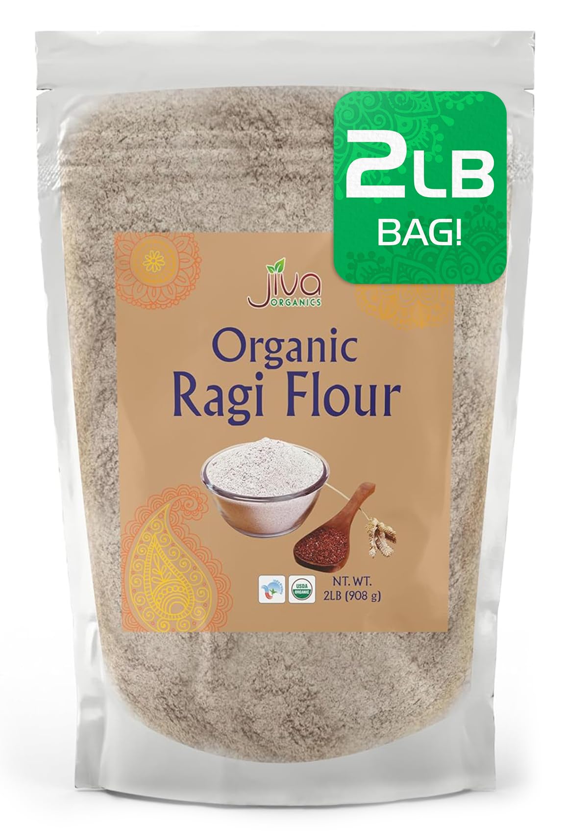 Jiva Organic Ragi Flour 2 Pound Bag (32 ounce) - Finger Millet Flour