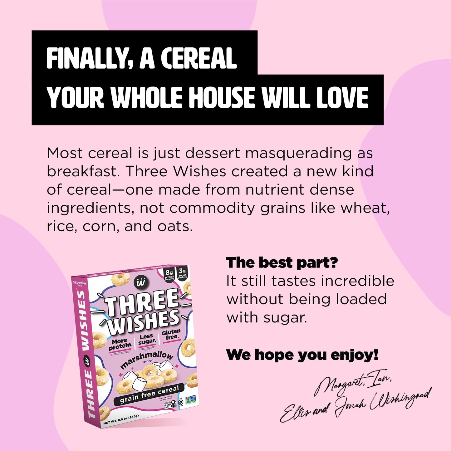 Protein and Gluten Free Breakfast Cereal by Three Wishes (6-Pack) - Marshmallow - 8g of Protein and 3g of Sugar Snack - Kosher,
