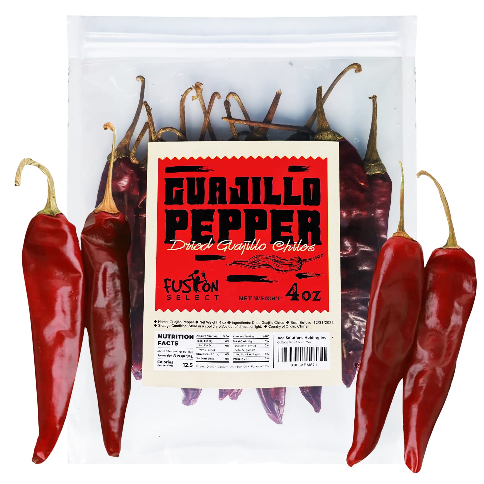 Fusion Select Guajillo Chiles Pepper - Natural And Premium - Mexican Recipes Like Mole, Tamales, Salsa, Sauce - Resealable Package (4 Oz)
