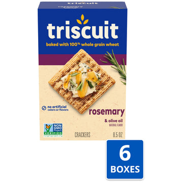 Triscuit Rosemary & Olive Oil Whole Grain Wheat Crackers, Lunch Snacks, Bulk Snack Crackers, 6 - 8.5 oz Boxes