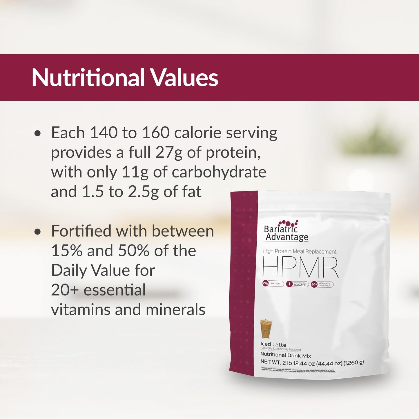 Bariatric Advantage High Protein Meal Replacement Drink Mix, Iced Latte, 27g Protein, 44.44 oz