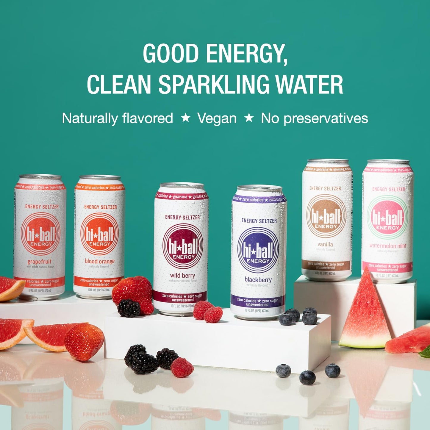Hiball Energy Sparkling Water Zero Sugar And Zero Calorie Drink, Grapefruit, 16 Fl Oz ( 8 Count)