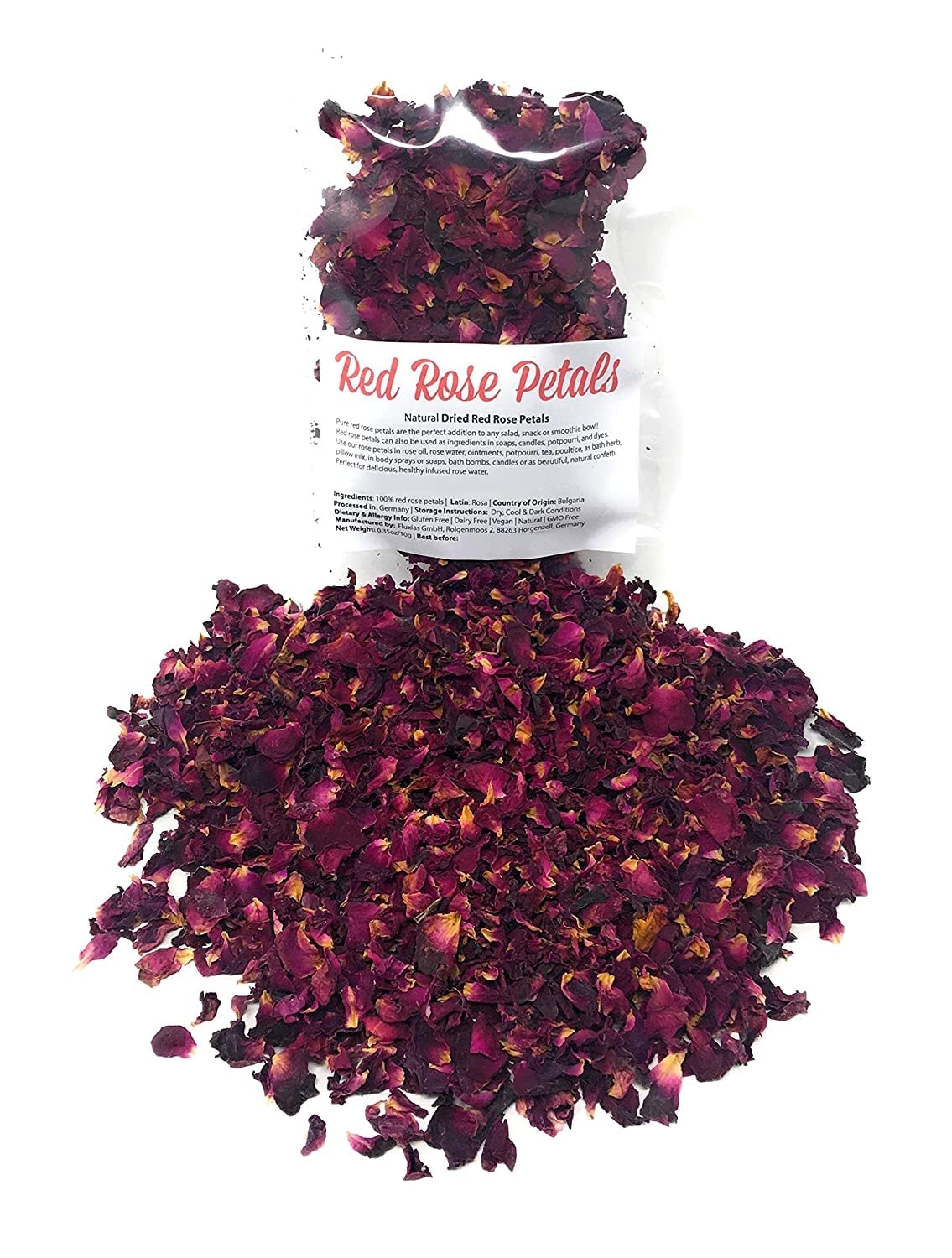 Naturegrail Red Rose Petals - Edible Dried Flower Petals for Tea & Decoration - 0.35oz