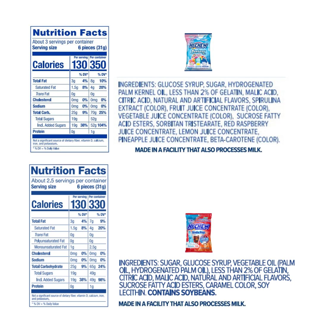 Hi-Chew Variety Mix, Pack Of 6 Bags Including Salted Caramel -15 Flavors Asst - Unique Fun Soft & Chewy Taffy Candy - Immensely Juicy Fruit Flavors - Individually Wrapped For Sharing