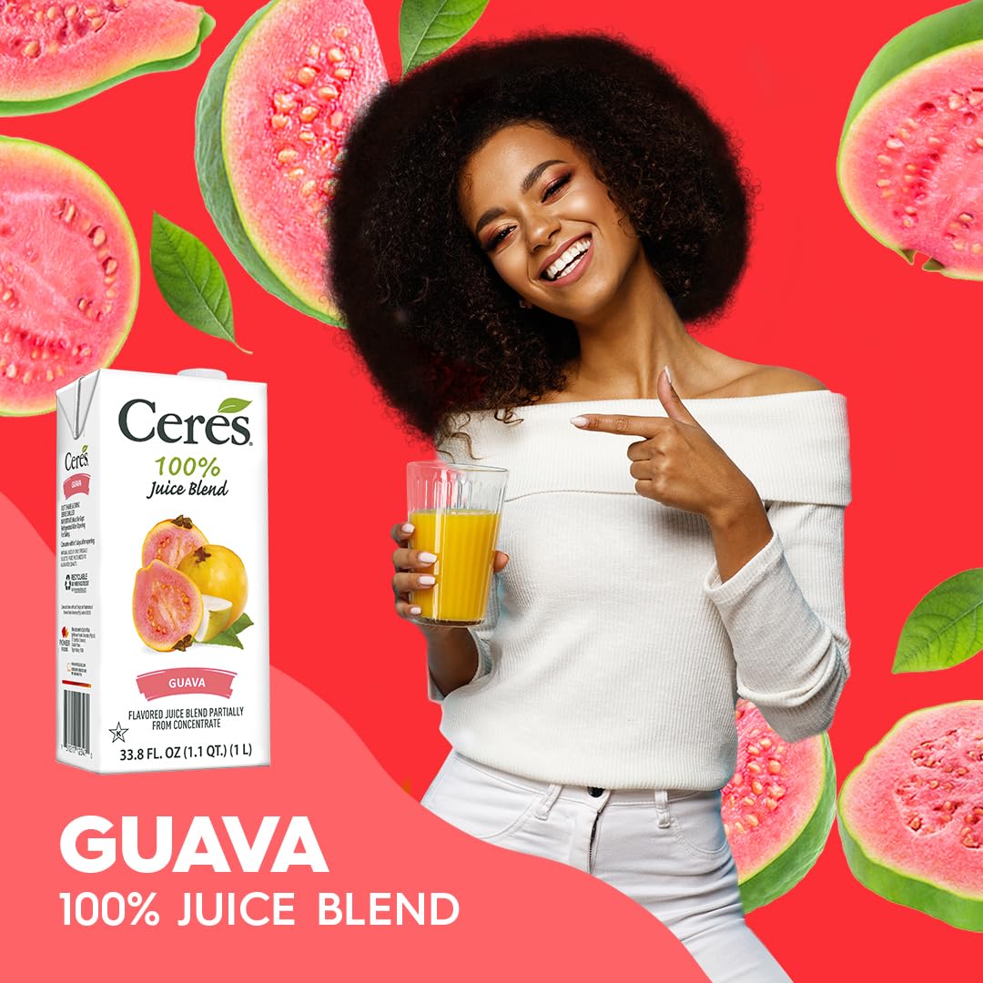 Ceres 100% Pure Fruit Juice Blend - Delicious Guava - Rich In Vitamin C, No Preservatives, Cholesterol Free, Gluten Free 33.8 Fl Oz (Pack Of 6)