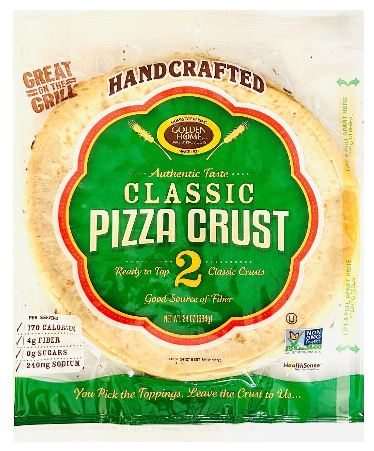 Golden Home Classic White 12 inch Pizza Crust - Pack of 2, 24 Ounces