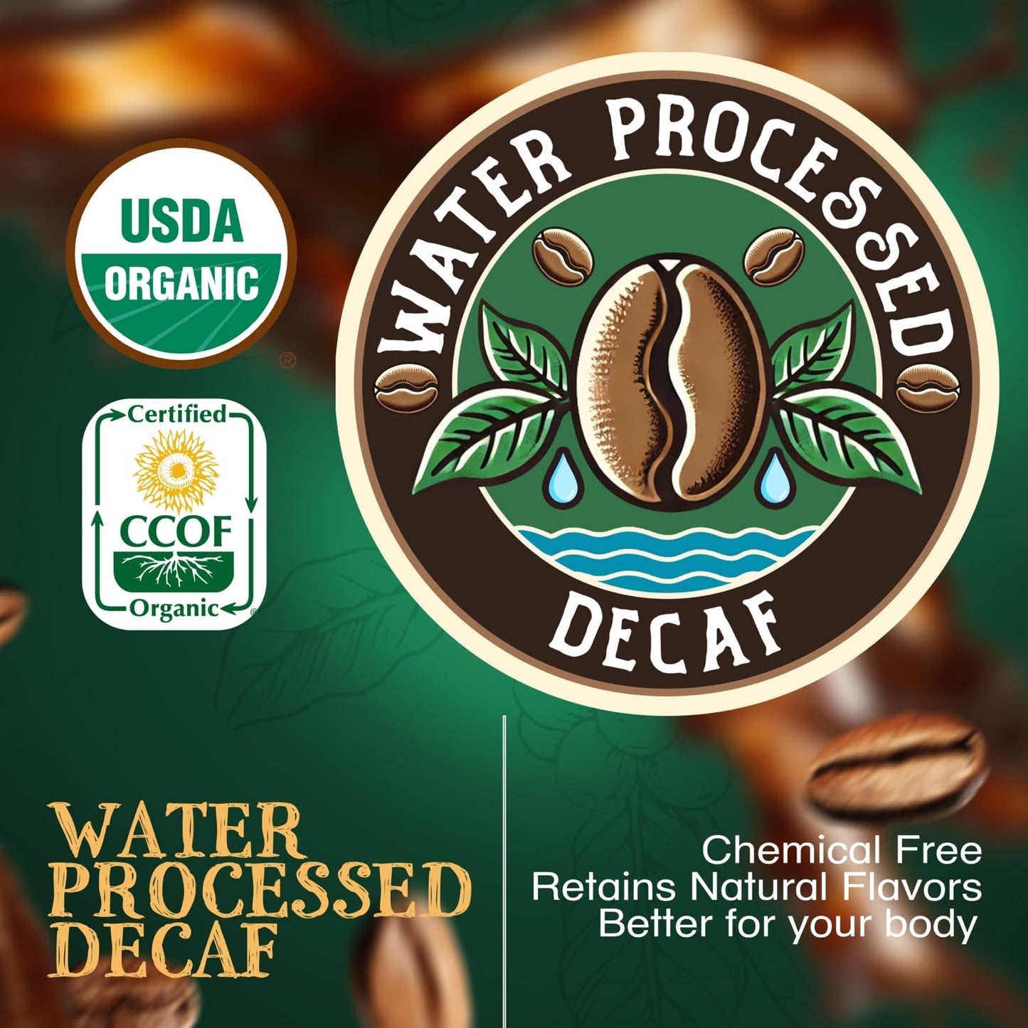 The Bean Organic Coffee Company Water Processed Decaf Caramel, Medium Roast, Whole Bean Coffee, 16-Ounce Bag