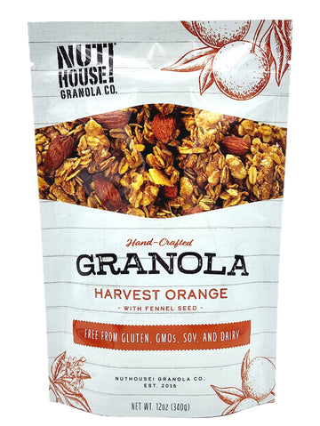Nuthouse! Granola Company - Premium Harvest Orange Granola | Certified Gluten-Free, Non-Gmo, Kosher | Vegan, Soy-Free | 12 Oz. B