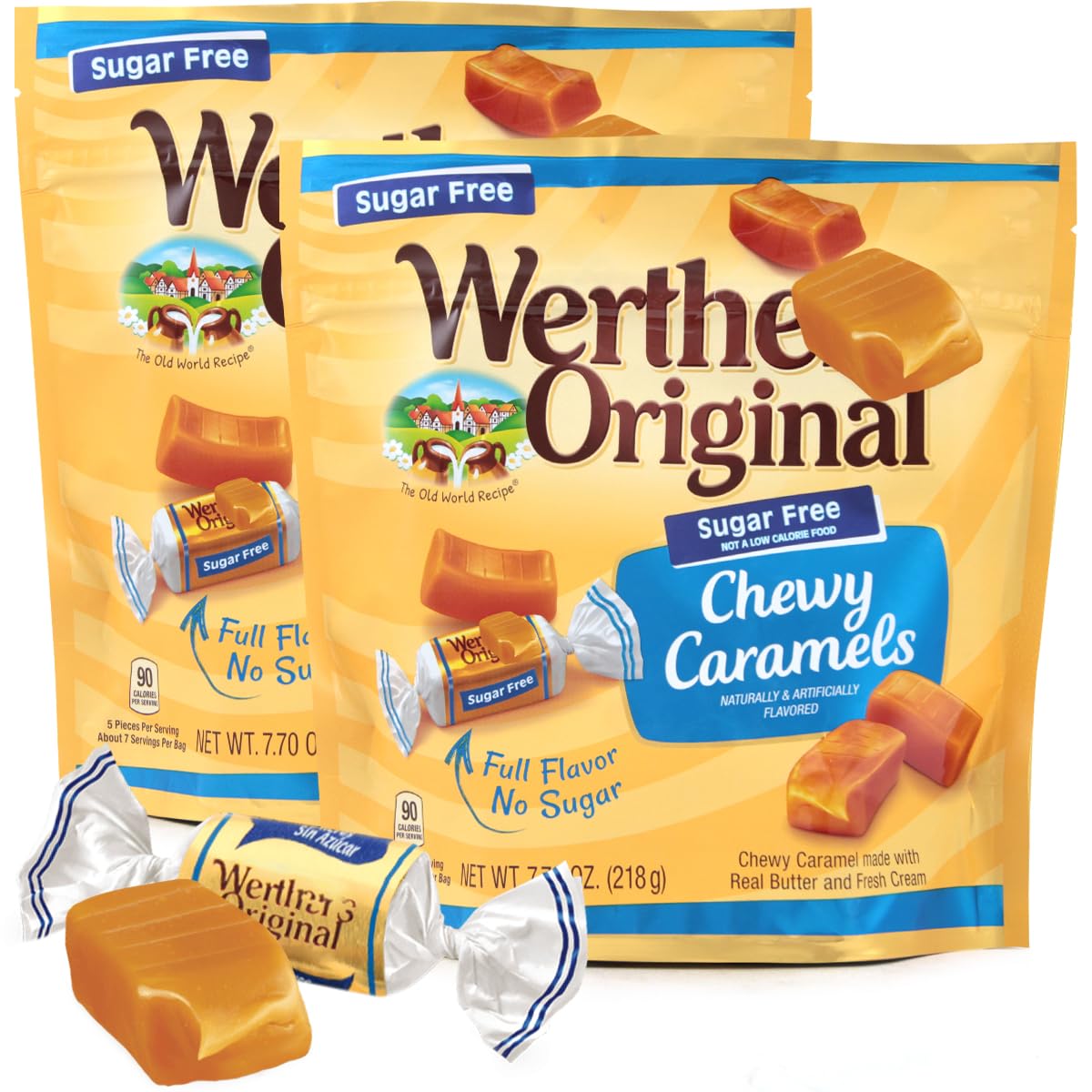 WertherS Oriflavor Blendal Chewy Caramel Candy Individually Wrapped WertherS Chewy Caramels Ideal Sugar Free Candy Perfect Sugar Free Caramel For Chewy Candy Lovers. 2 Pack 7.7Oz Each.