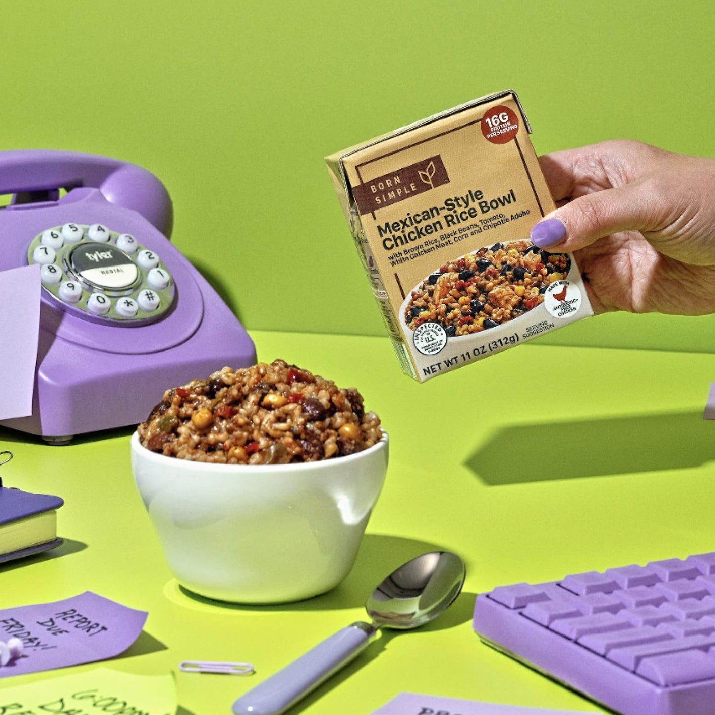 Born Simple Prepared Meals - Ready To Eat Mexican-Style Chicken Rice Bowl | 16G Protein | 11 Oz (Pack Of 3)