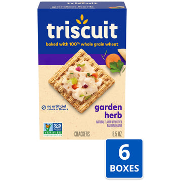 Triscuit Garden Herb Whole Grain Wheat Crackers, Lunch Snacks, Bulk Snack Crackers, 6 - 8.5 oz Boxes