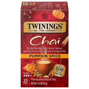 Twinings Pumpkin Spice Chai Black Tea Individually Wrapped Bags, 20 Count (Pack of 6), Warm, Spicy & Aromatic, Caffeinated, Enjo