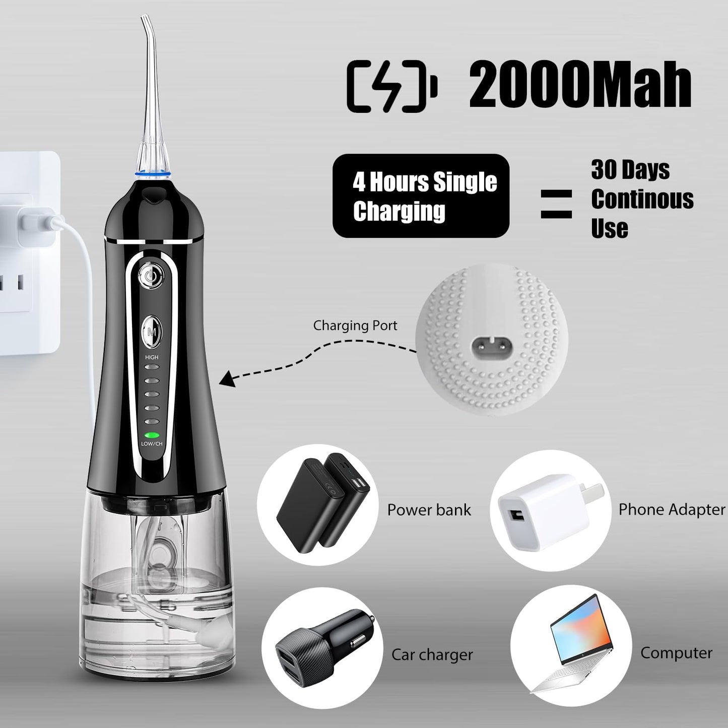 Cordless Water Dental Flosser For Teeth Rechargeable - Fzcok 7 Clean Settings Oral Irrigator For Braces Adults Teeth Cleaning Po
