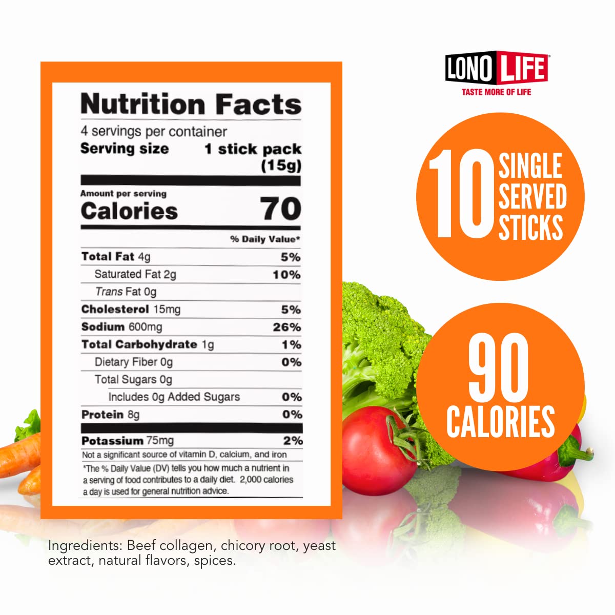 Lonolife - Keto Beef Bone Broth Sticks - 8G Collagen Protein - 4G Fat - Gluten-Free - Keto & Paleo Friendly - Portable Individua