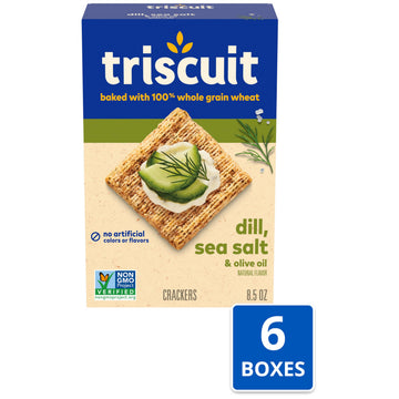 Triscuit Dill, Sea Salt & Olive Oil Whole Grain Wheat Crackers, Lunch Snacks, Bulk Snack Crackers, 6 - 8.5 oz Boxes