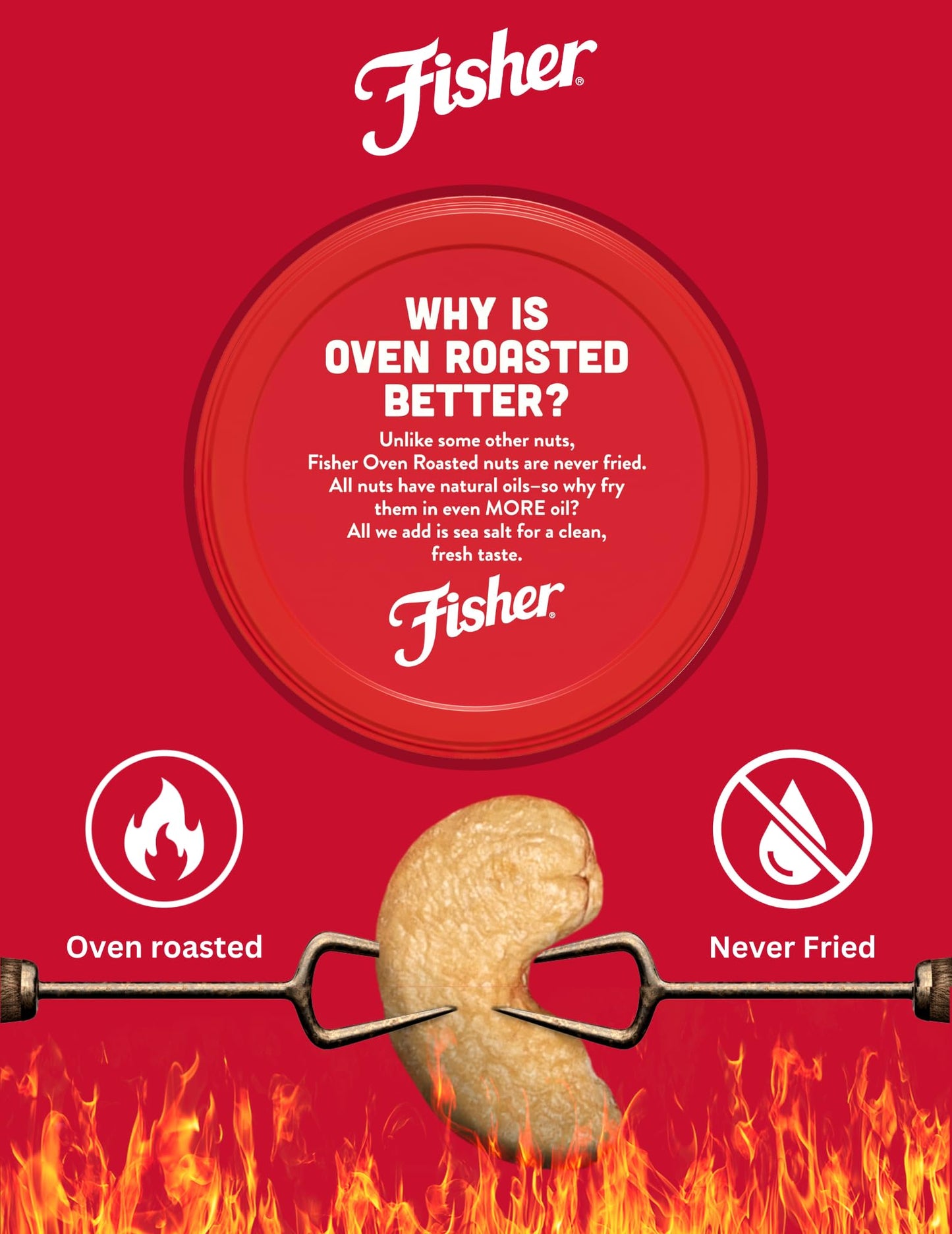 Fisher Snack Oven Roasted Never Fried, Sea Salt Whole Cashews, 8.75 Ounce