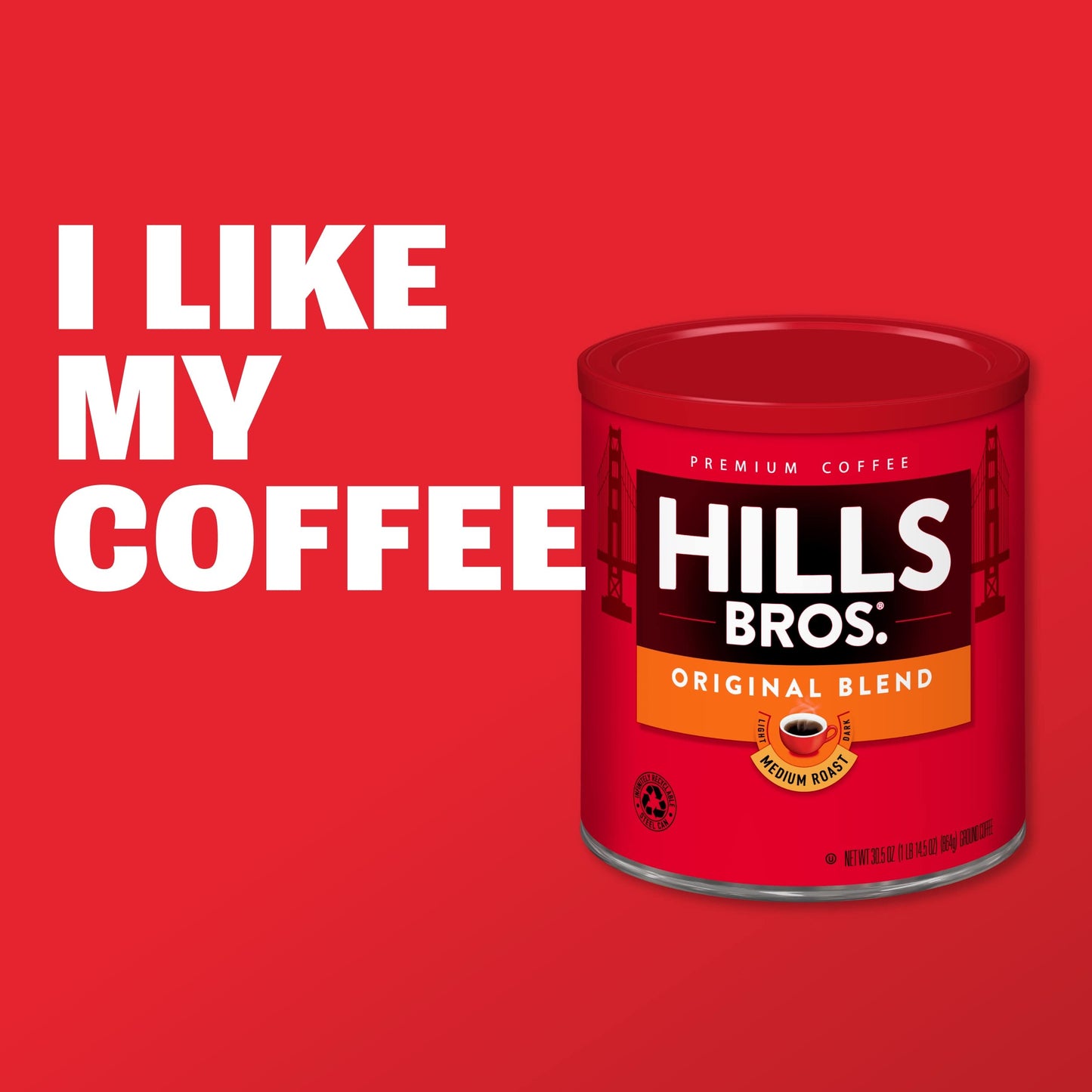 Hills Bros Original Blend Ground Coffee, Medium Roast, Full-Bodied, 26 Oz