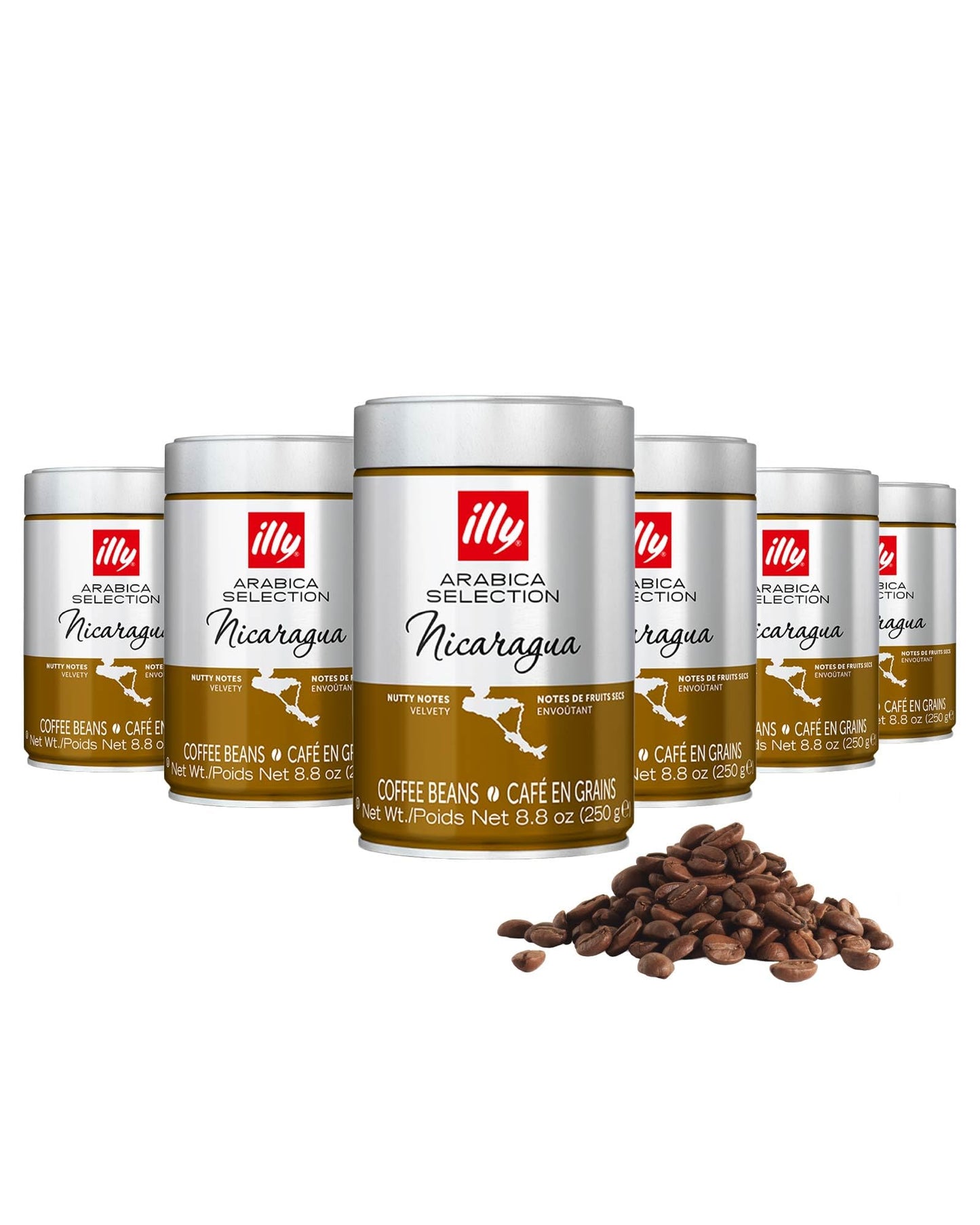 Illy Whole Bean Coffee Nicaragua Single Oriflavor Blend Medium Roast 100% Arabica Top-Grade Italian Coffee Ideal For Espresso Drip Moka And French Press Brewing 8.8Oz 6 Pack