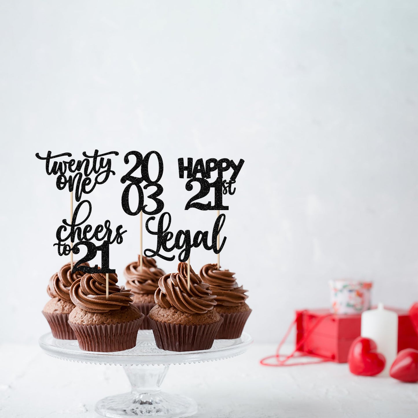 Rssta i Cupcake Toppers, 30 Pack Glitter Picks for 21st Birthday, Black, Paper, Model XM087