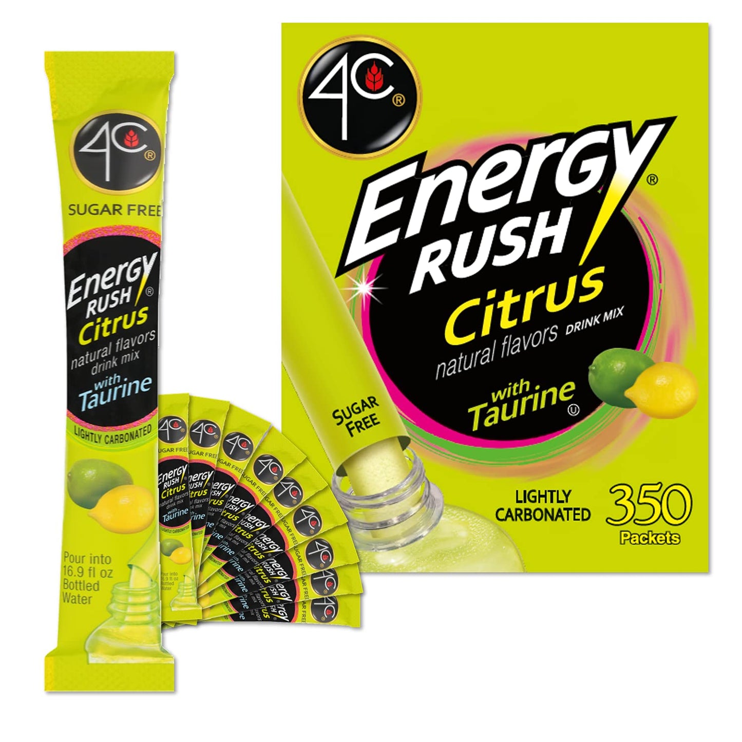4C Powder Energy Rush Stix, Energy Rush - Citrus 350 Count, Bulk Buy, Singles Stix, On The Go, Refreshing Water Flavorings, Value Pack