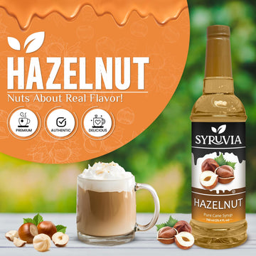 Syruvia Hazelnut Syrup - Hazelnut Coffee Syrup Flavor, 25.4 Fl Oz, Kosher, Gluten Free, Perfect For Coffee, Drinks, Soda, Desser