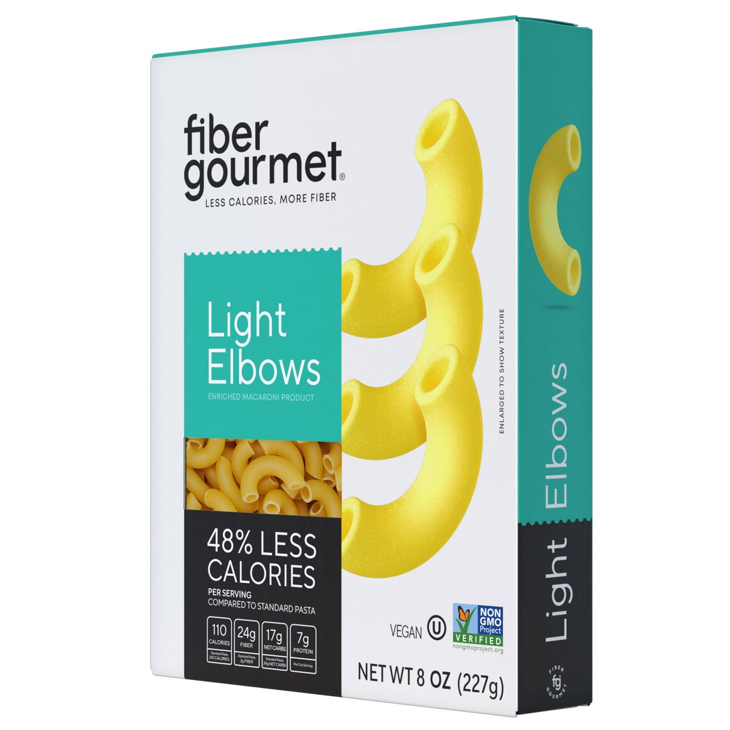 Fiber Gourmet Pasta - Light Elbow Pasta - Low Net Carb Fiber-Rich Low Calorie Healthy Pasta - Made in Italy Kosher Vegan Non-GMO - 8 Oz Pack of 6