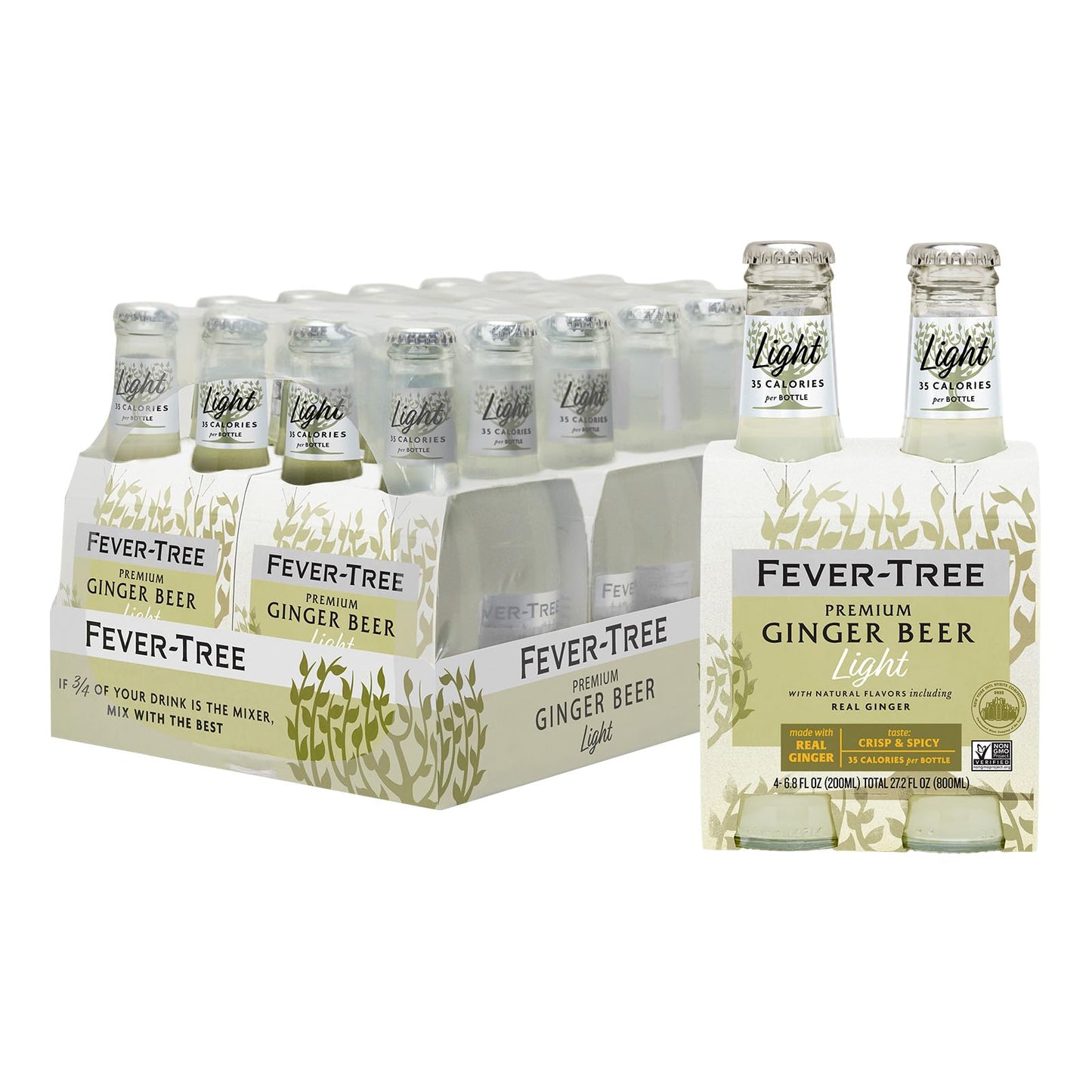 Fever-Tree Light Ginger Beer, Lower in Calories, 6.8 fl oz (Pack of 24), Clear, Model FLGB64G200US-A