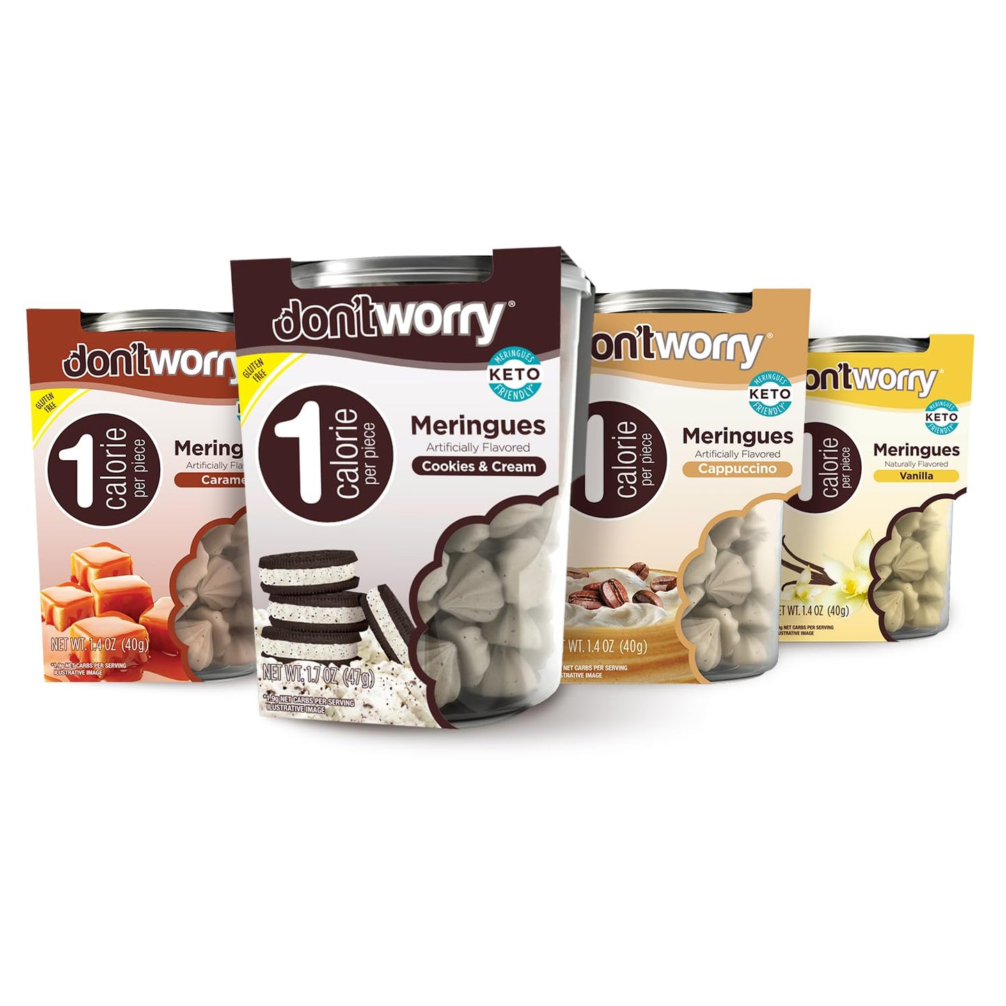 Dont Worry Meringue Cookies Keto Friendly - Low Calories per piece! Healthy Candy Gluten Free Cookies Low Carb Low Sugar Snacks - 4 Pack