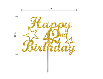 RokAPary 42 Birthday Cake Topper, Gold Glitter, Sturdy Double-Sided Acrylic, Made in USA, Model RCT217
