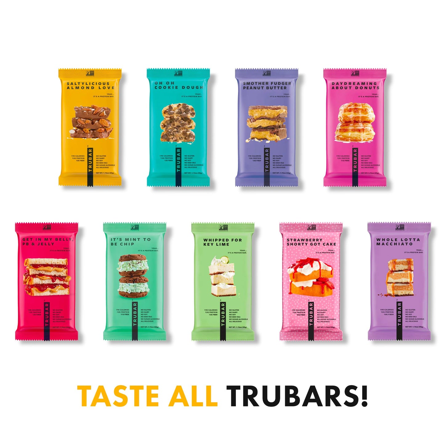 Trubar Vegan Protein Bar, Saltylicious Almond Love, Gluten Free, Plant Based, High Fiber, Dairy Free, Low Fat, Non Gmo, No Sugar S, 12G Lean Protein, 13G Fiber, Healthy Snack Bars, 12 Ct