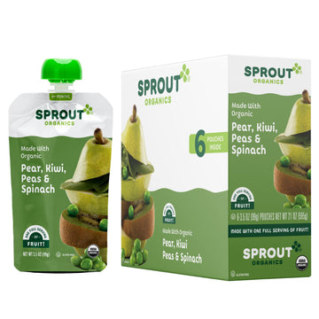 Sprout Organic Baby Food, Stage 2 Pouches, Fruit & Veggie Blend, Pear Kiwi Peas & Spinach, 3.5 Oz Purees (Pack Of 12)