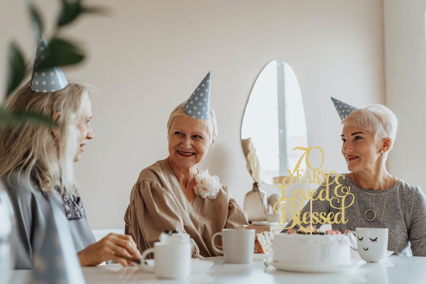 AHAORAY 70th Birthday Cake Topper - Gold Glitter Cardboard Decoration, Model CT-70YEARS