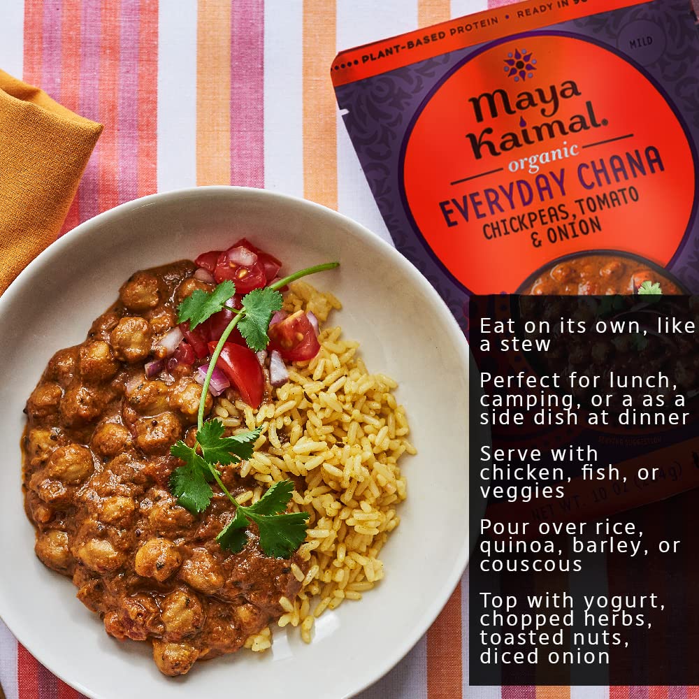 Maya Kaimal Foods - Organic Indian Everyday Chana - 10oz - Fully Cooked with Chickpeas, Tomato & Onion - Vegan - Microwavable -
