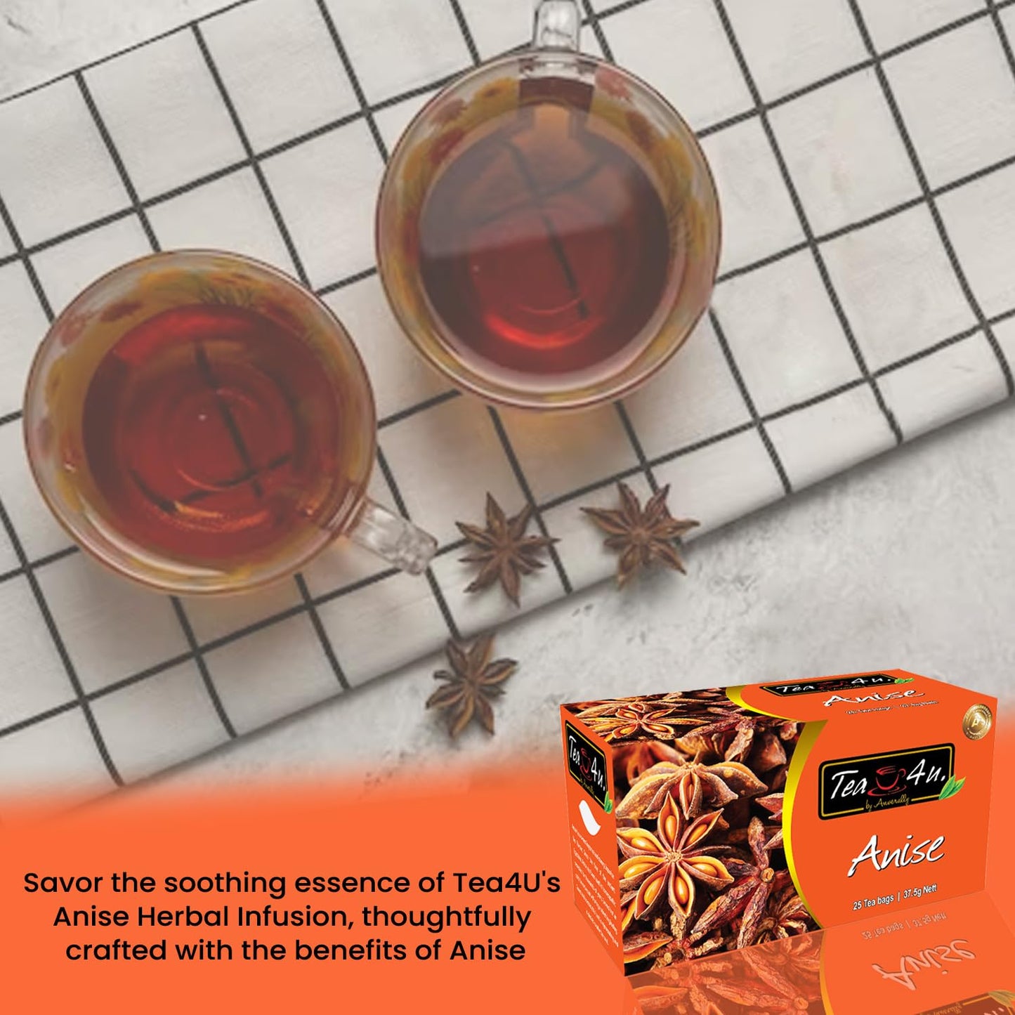 TEA 4U Anise Herbal Tea Bags - Caffeine Free, Soothing Blend, 25 Count