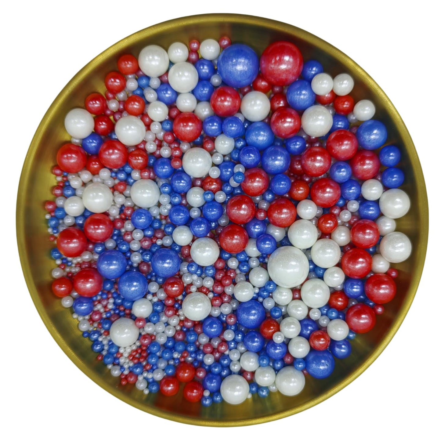 Edible Red & Blue & White Sugar Pearls Sprinkles Candy Mix Size Pearls Cake Decorations Cupcake Toppers Decorating Perfect For W