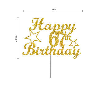 RokAPary 67 Birthday Cake Topper, Gold Glitter, Sturdy Double-Sided Acrylic, Made in USA, Model RCT217