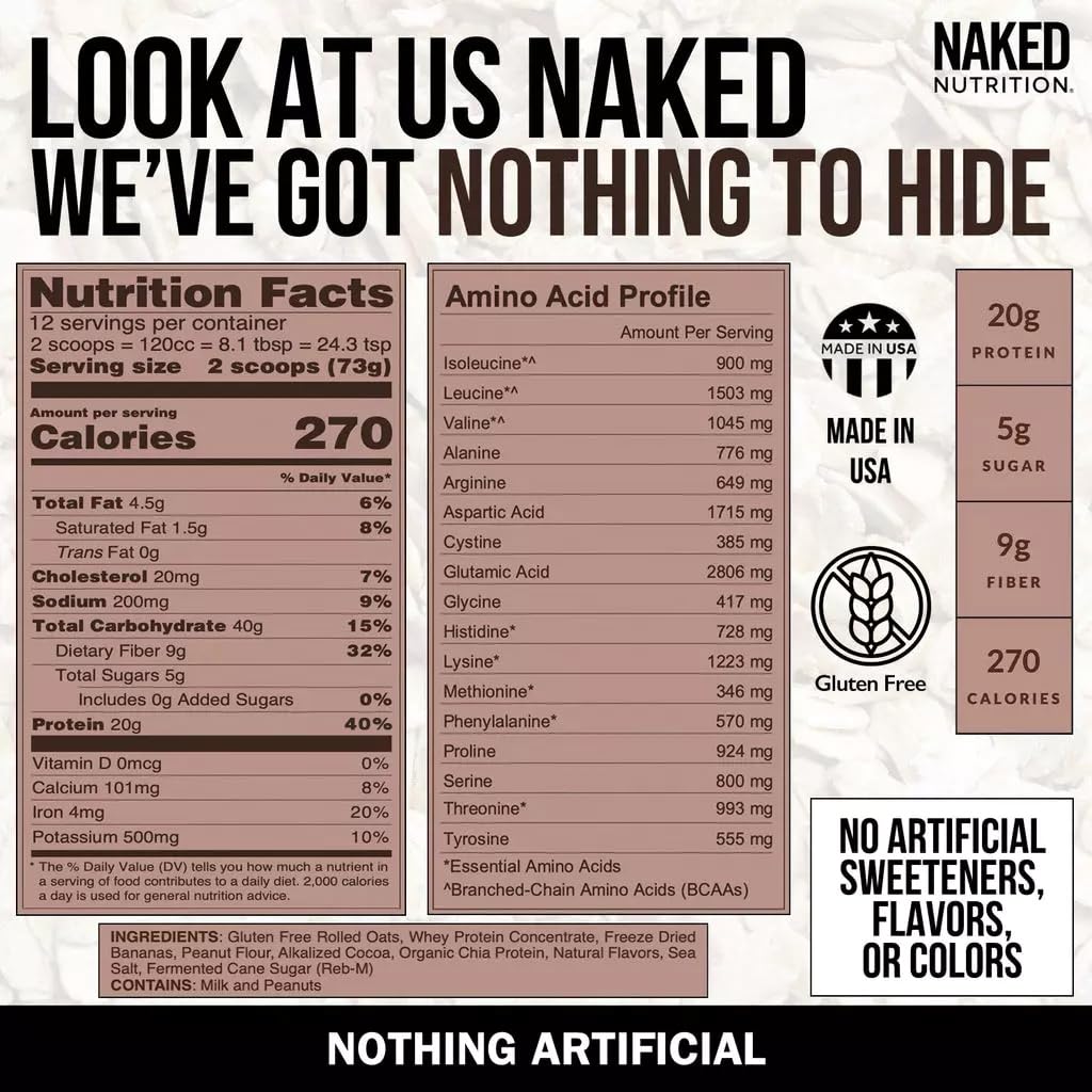 Naked Nutrition Chocolate PB Banana Overnight Oats, 20g Protein, Gluten-Free, 30.4 Ounce