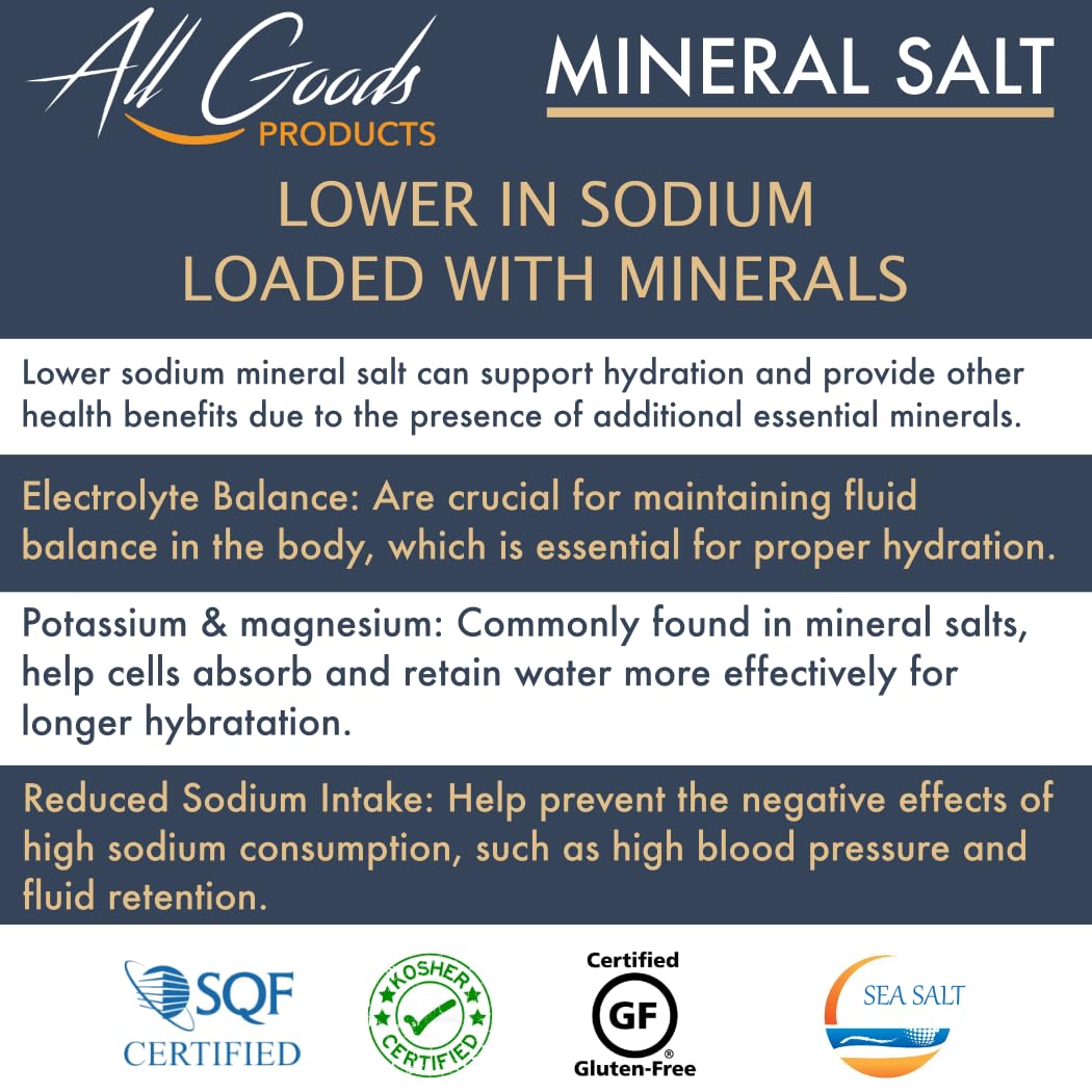 All Goods Sea Salt Fine Grain, 16 oz, 100% Natural, Unrefined, Kosher, 30% Less Sodium, White