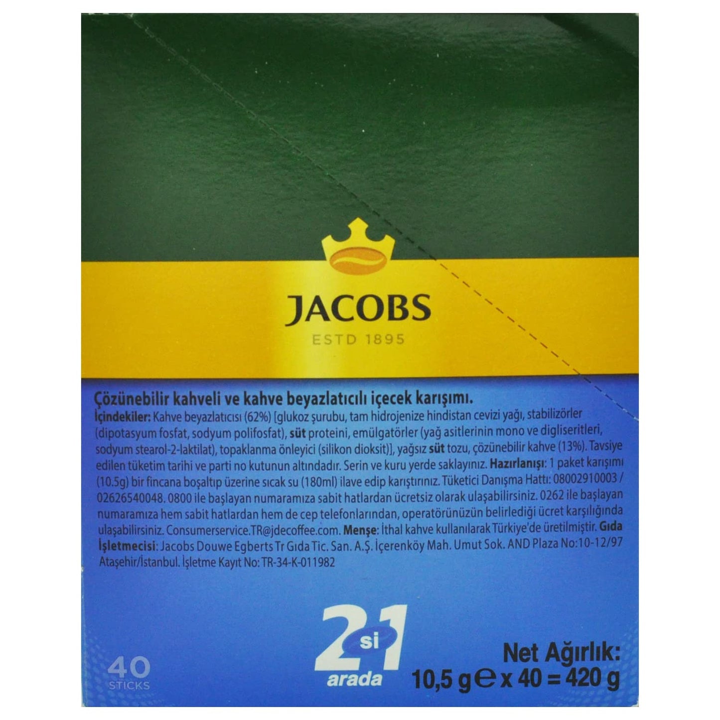 Jacobs 2 In 1 Unsweetened Instant Coffee - 40 Sticks