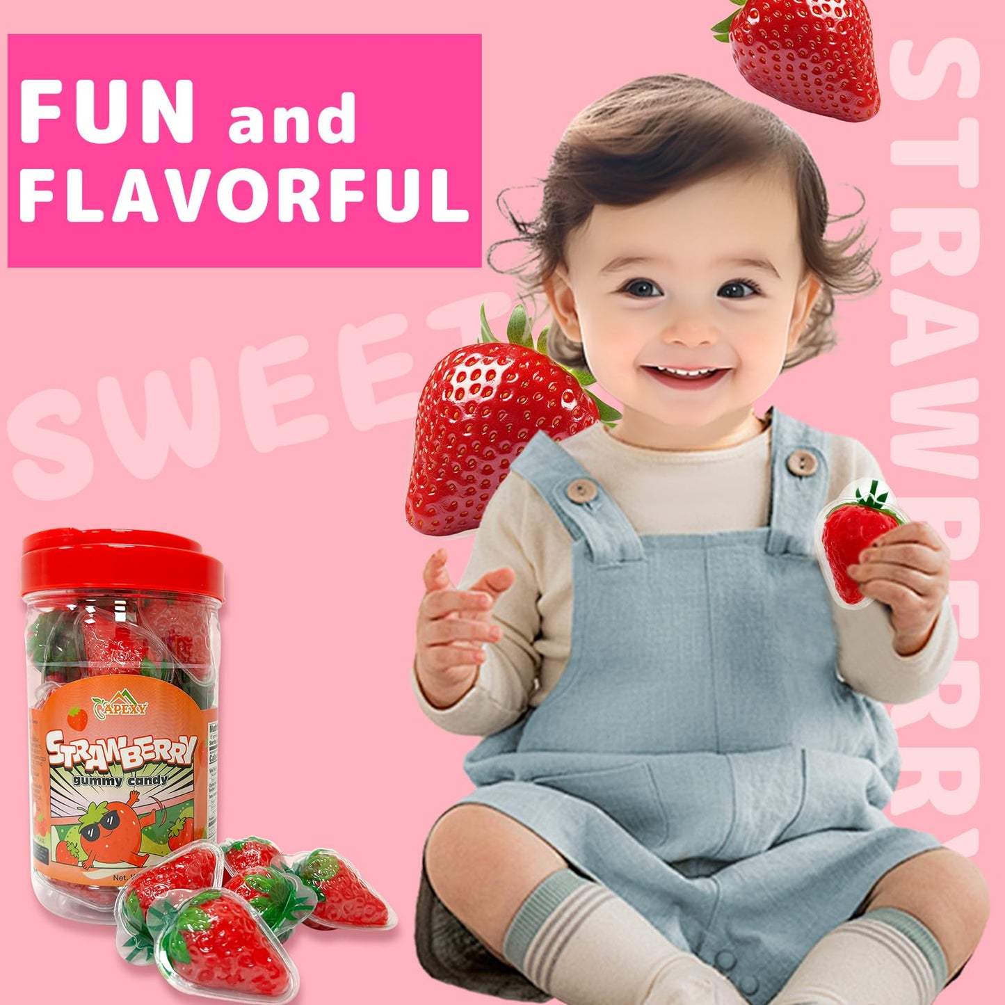 Apexy Strawberry Gummies - With Fruity Liquid Center Eyeball Candy For Halloween, Birthday, Trick Or Treat, Party Candy - Jelly