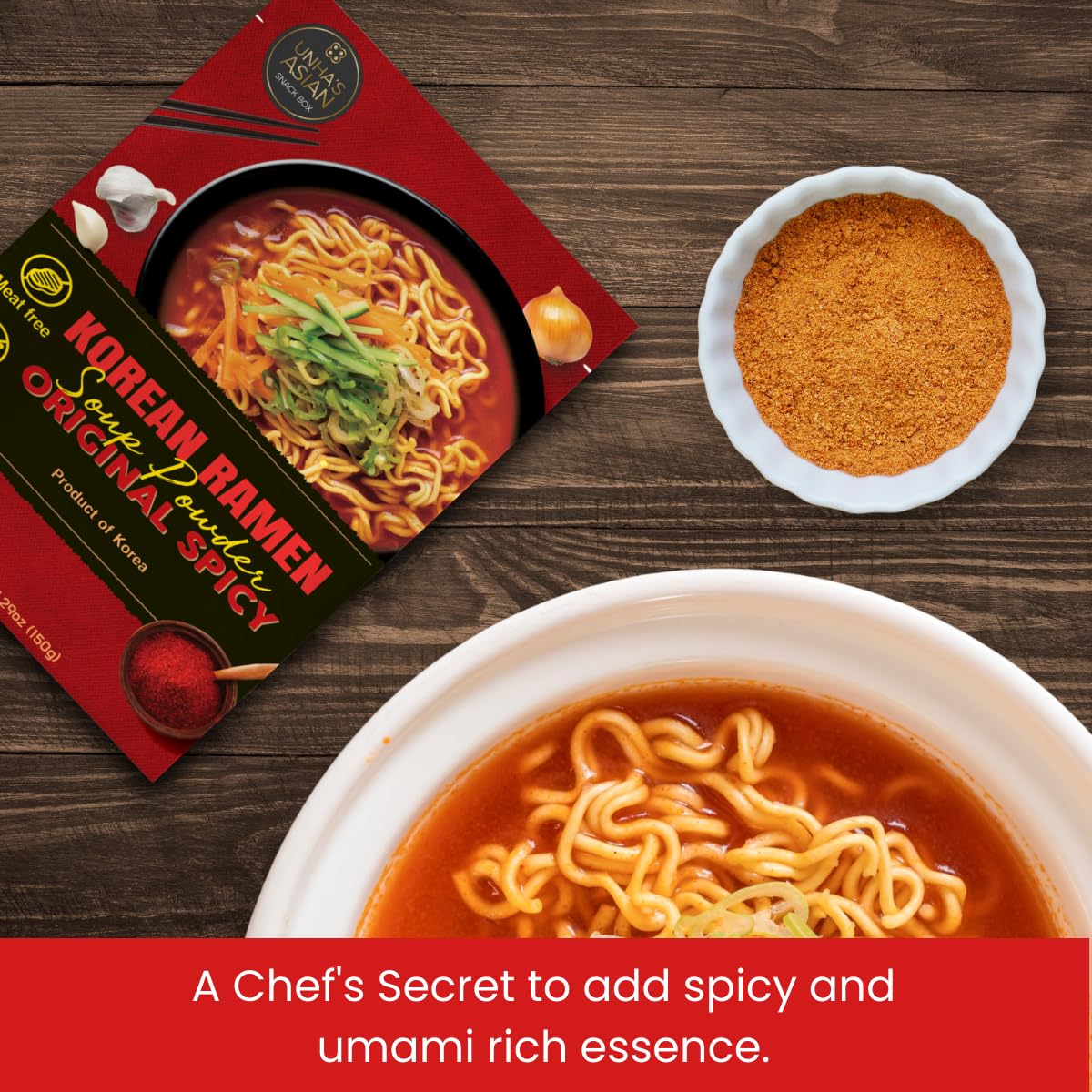 UNHA'S ASIAN SNACK BOX Hot and Spicy Korean Ramen Soup Seasoning, 5.29oz Vegan Instant Ramyun Broth, Authentic Flavor