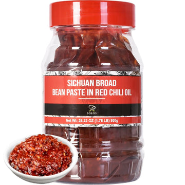 Soeos Sichuan Broad Bean Paste with Chili Oil 28.22oz (800g), Hongyou Doubanjiang, Pixian Doubanjiang Chili Paste, Ingredient fo