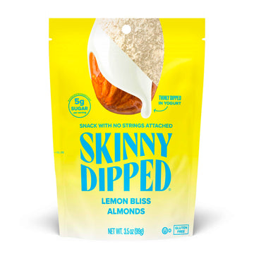 SkinnyDipped Lemon Bliss Almonds, Healthy Snack, Plant Protein, Gluten Free, 3.5 oz Resealable Bags, Pack of 5