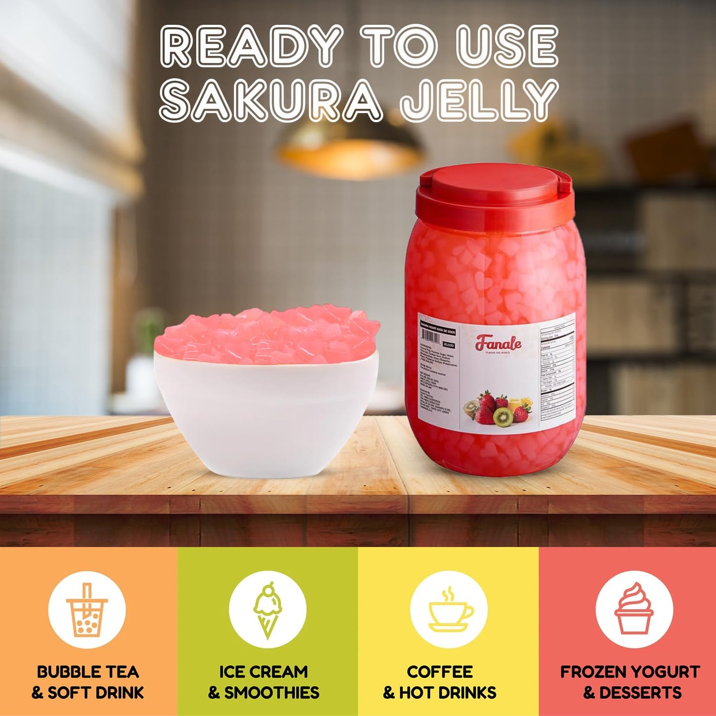 Fanale Coconut Jelly Topping Nata De Coco For Boba Tea | Ice Cream | Yogurt | Smoothie | Milk Tea | Desserts Sakura Heart Shaped