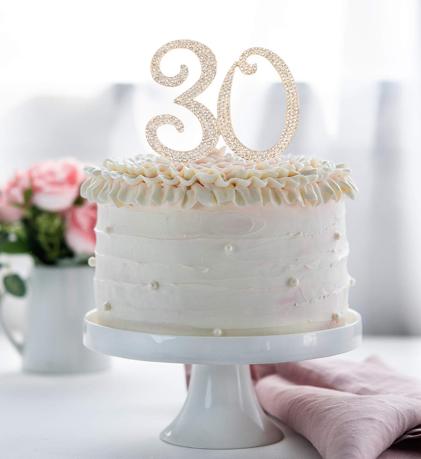 Hatcher lee 30th Birthday Cake Topper - Bling Crystal Gold Decoration, Model HCL-016