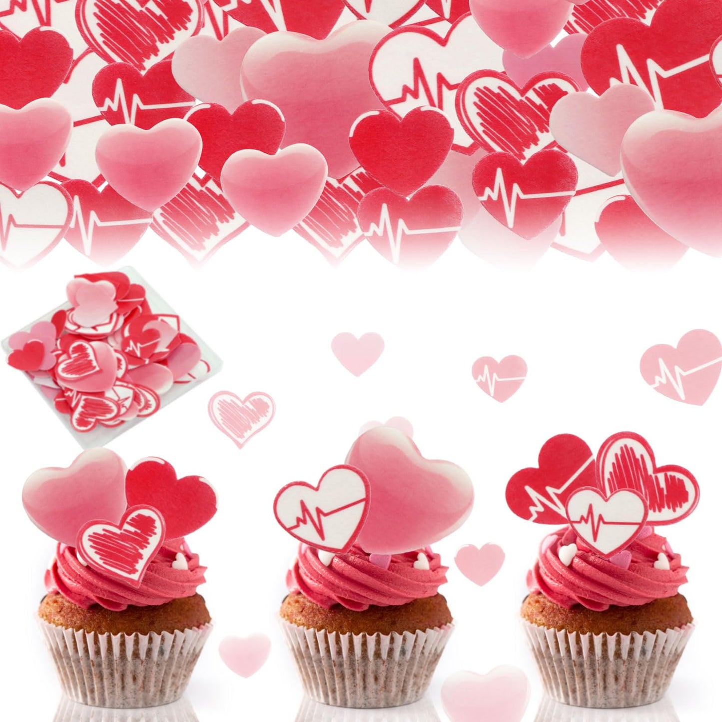 80 Pcs Edible ValentineS Day Heart Cupcake Toppers Red Edible Heart Cake Decorations For ValentineS Day Theme Birthday Party Supplies