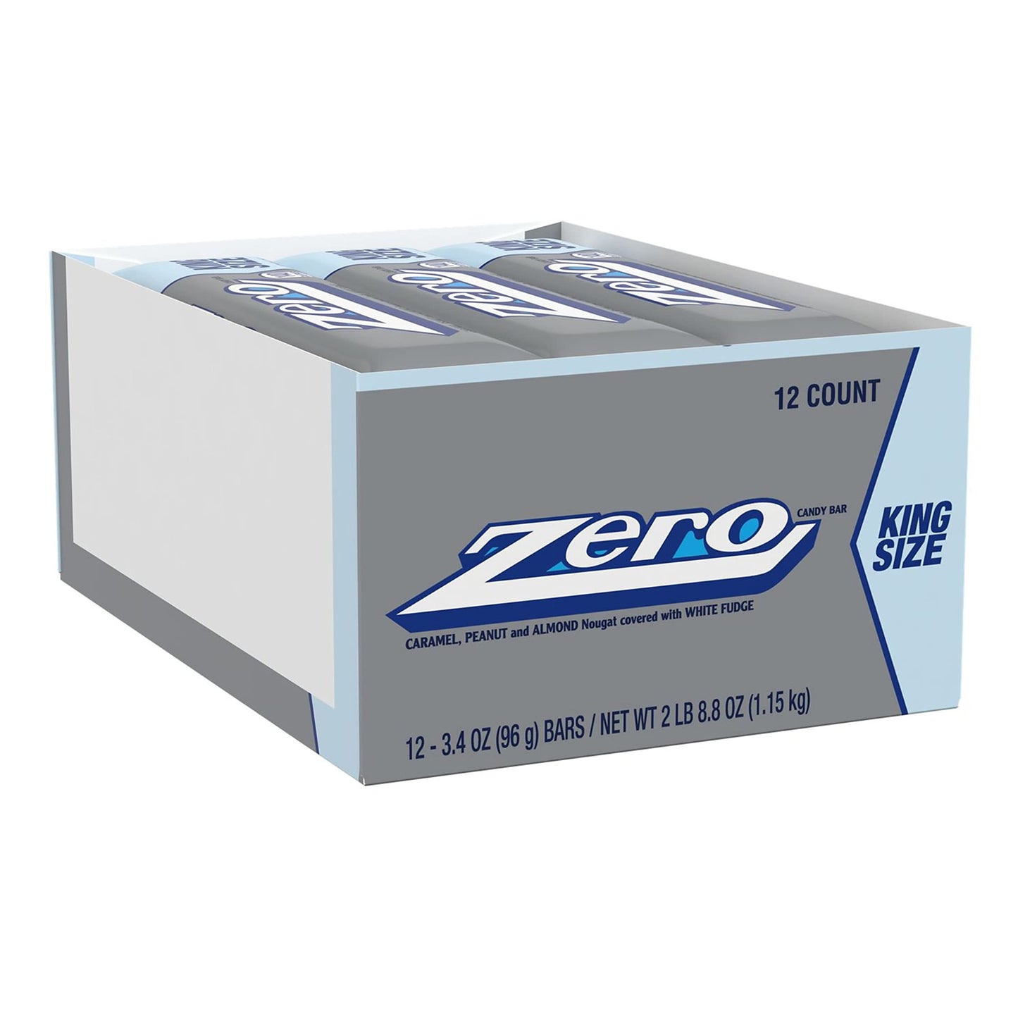 Zero White Fudge, Caramel, Peanut And Almond Nougat King Size Candy, Bulk Individually Wrapped, 3.4 Oz Bars (12 Count)