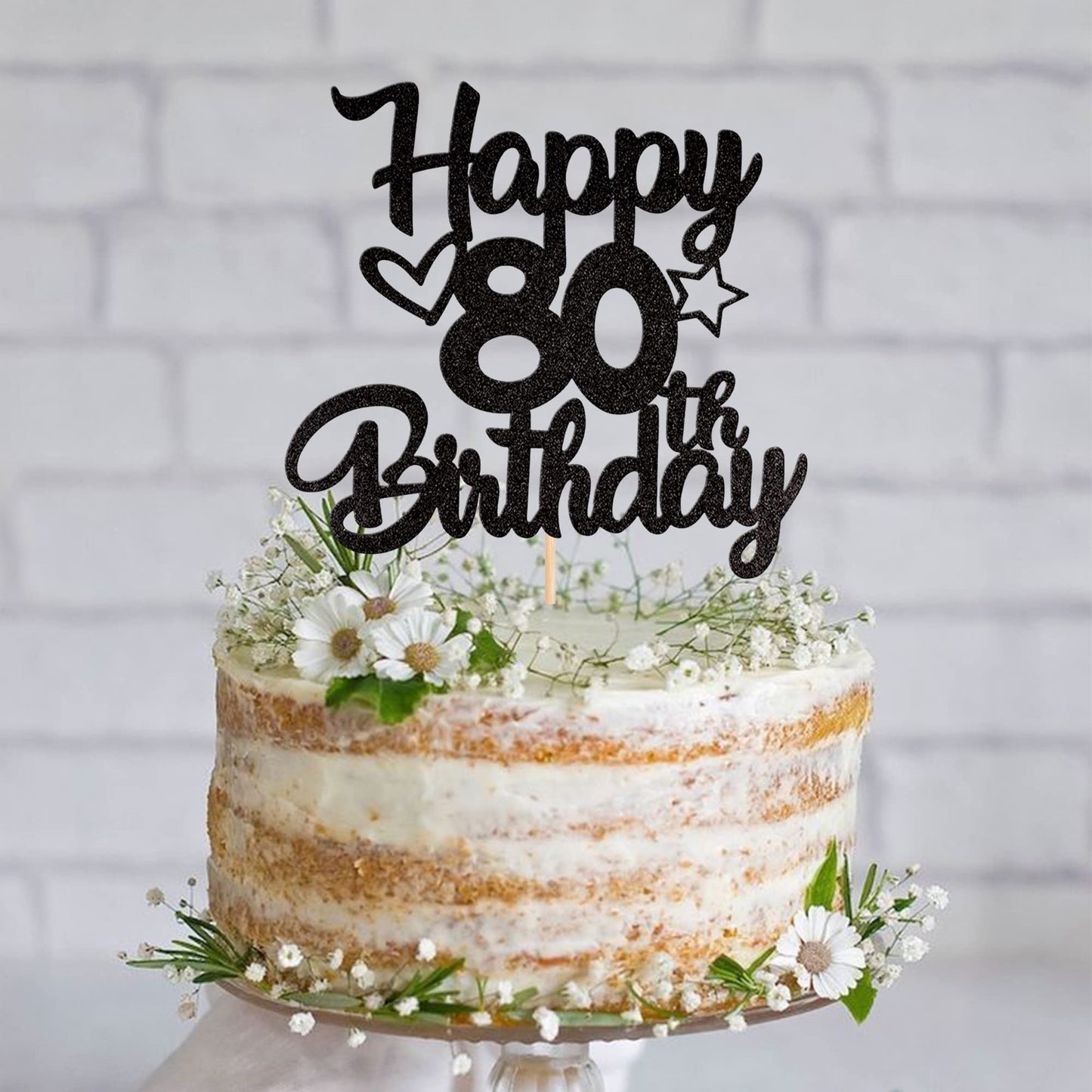 1 Pack Happy 80Th Birthday Cake Topper Glitter Heart Star 80 Fabulous Cake Pick Birthday Sign Cake Decorations For 80Th Birthday