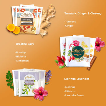 Olinda Health & Vitality Tea Gift Box - Organic Tea Bags, Low Caffeine, 45 Count, Premium Variety Pack, Individually Wrapped