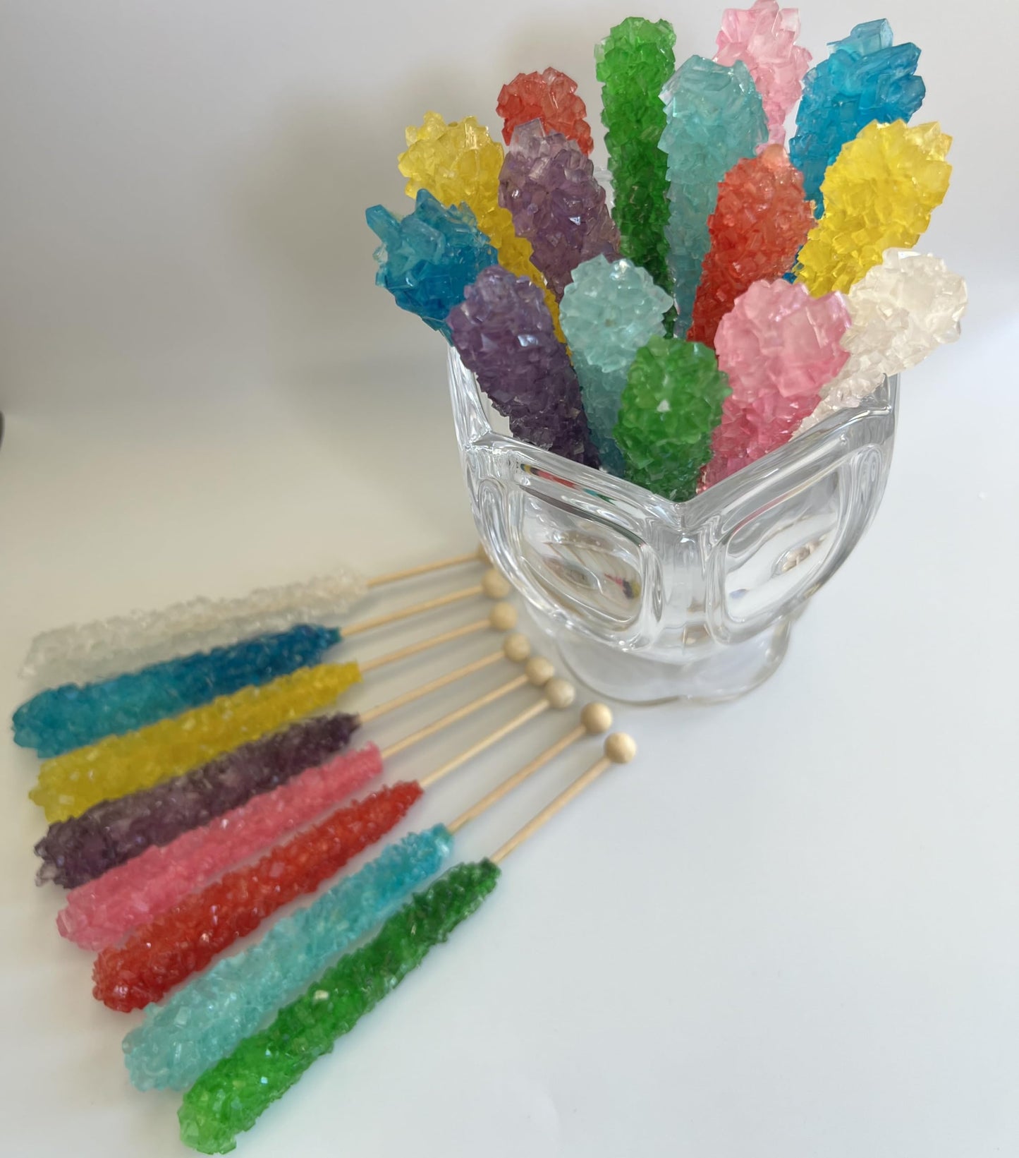 Classic Rock Candy Sticks, Sugar Rock Crystal Lollipops, Individually Wrapped (Pack Of 60, Rainbow Assorted Flavors)